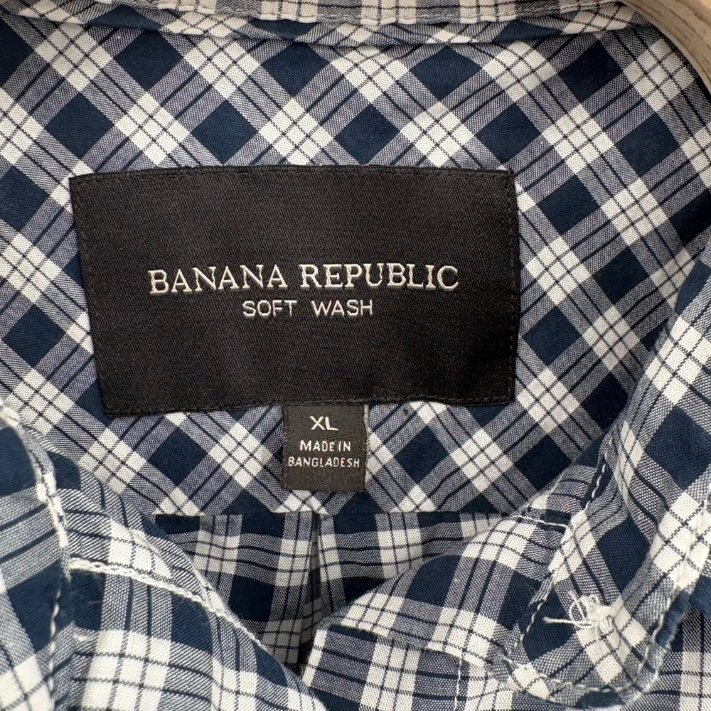 Banana Republic Soft Wash Navy Blue Gingham Check Cotton Button Down Shirt XL - Picture 3 of 10